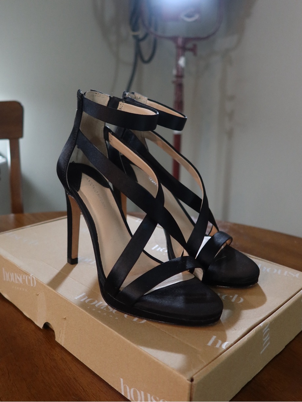 ANTONIO MELANI Black Satin Strappy Heels